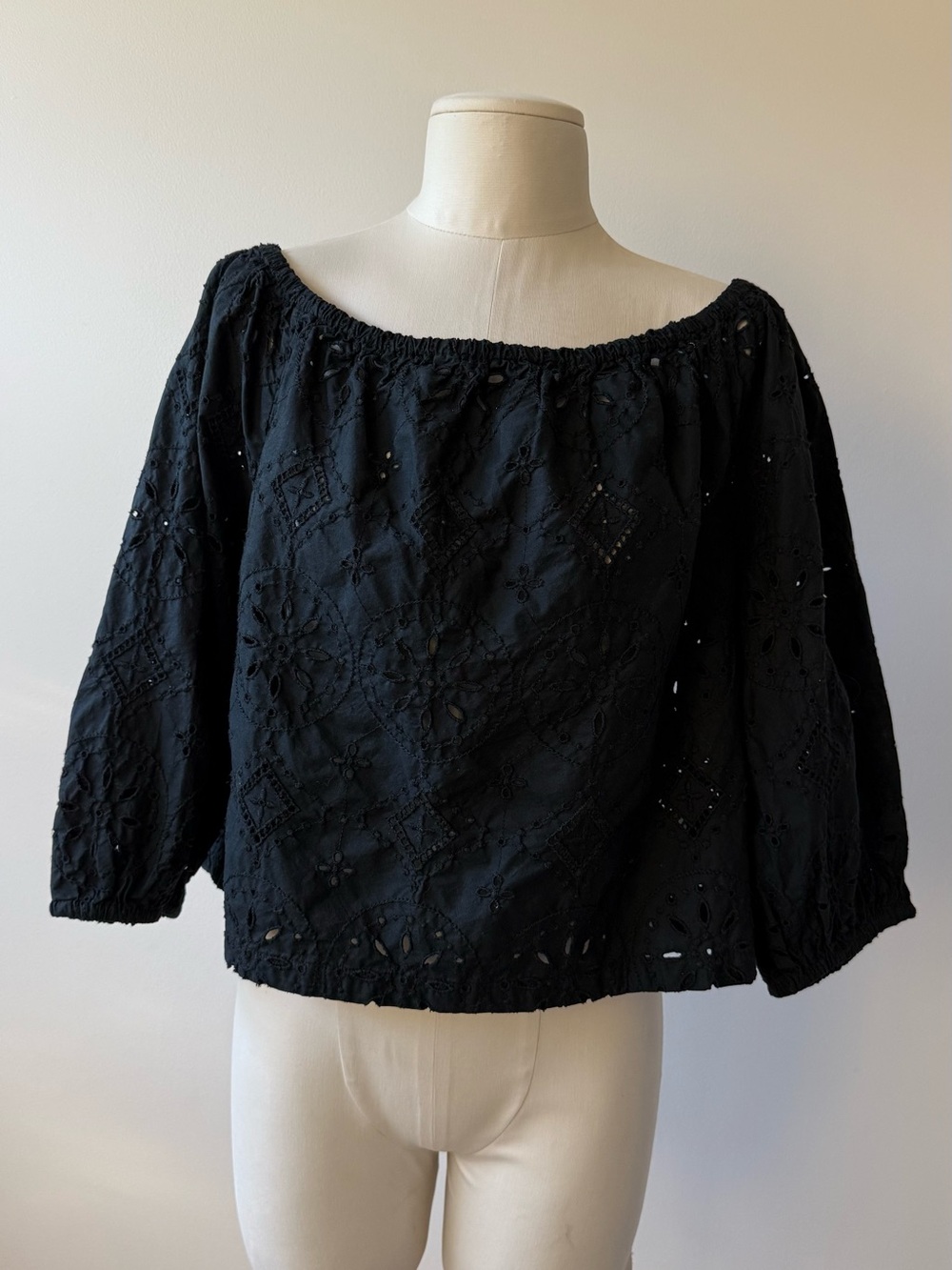 GAP Black Off-Shoulder Eyelet Blouse